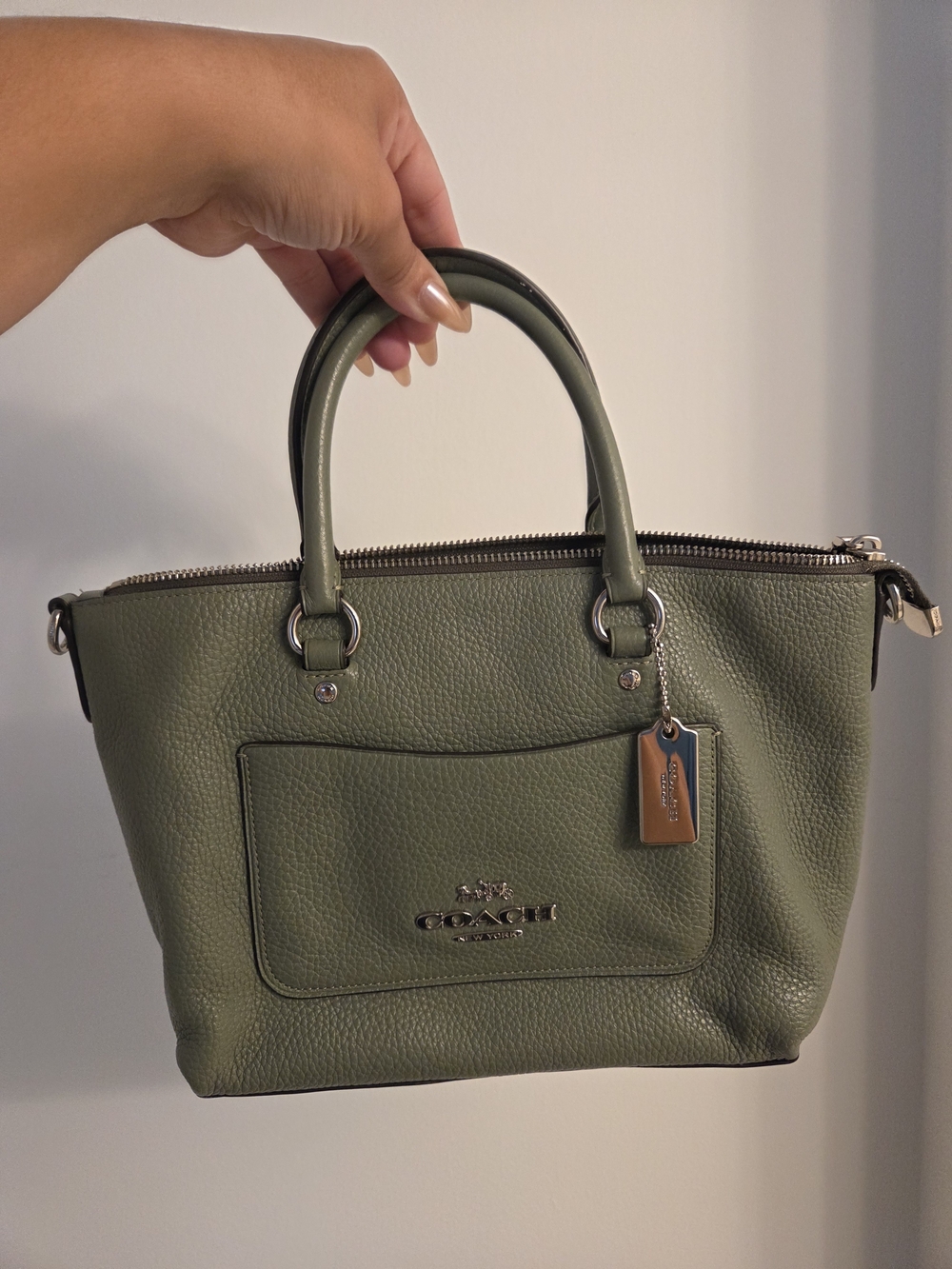 Coach Olive Green Pebbled Leather Satchel